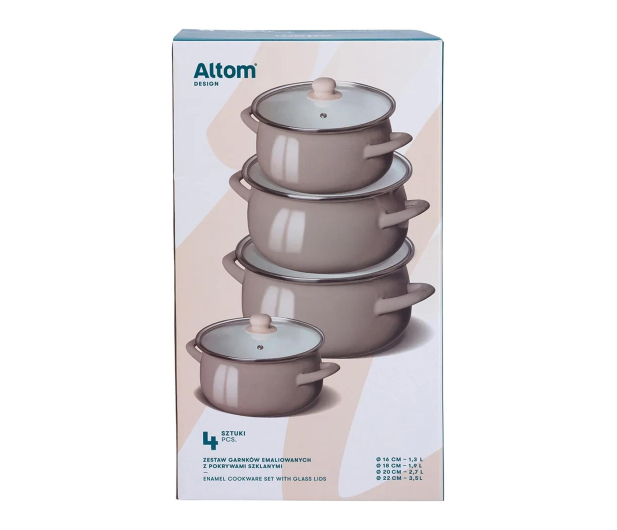 Altom Kpl. garnków emaliowanych 16-18-20-22 cm z pokrywami szklany - 1580547 - zdjęcie 4